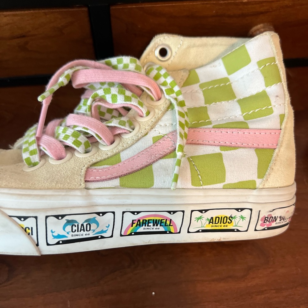 Vans Kids High-Top Sneakers in Pink and Green Checkered